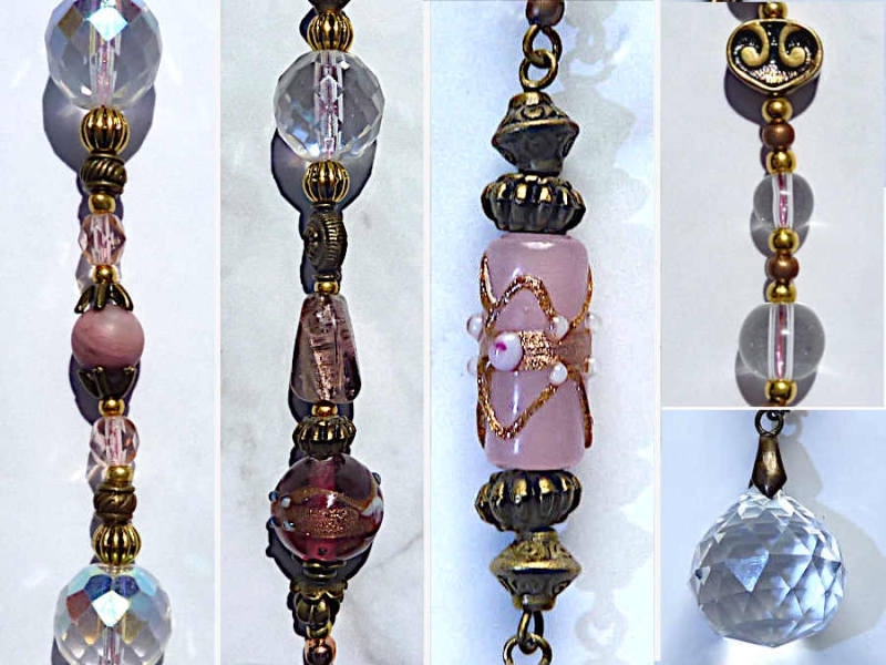 Preview: Romantischer Sonnenfänger rosa-antik, vintage, 4 Regenbogenkristalle   59cm